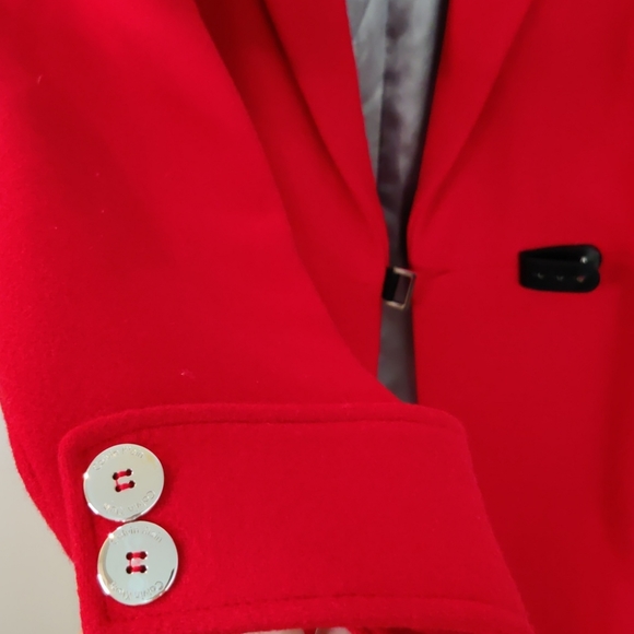NWT Calvin Klein Leather closure True Red Wool Coat - Picture 7 of 7